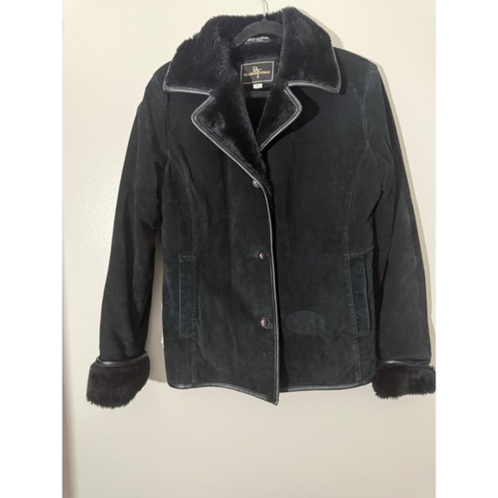 Brandon‎ Thomas Suede Jacket Faux Fur Collar Trim Black Button Up Medium
